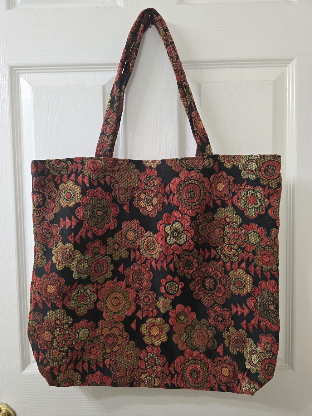 Floral Tote Bag in Black and Orange